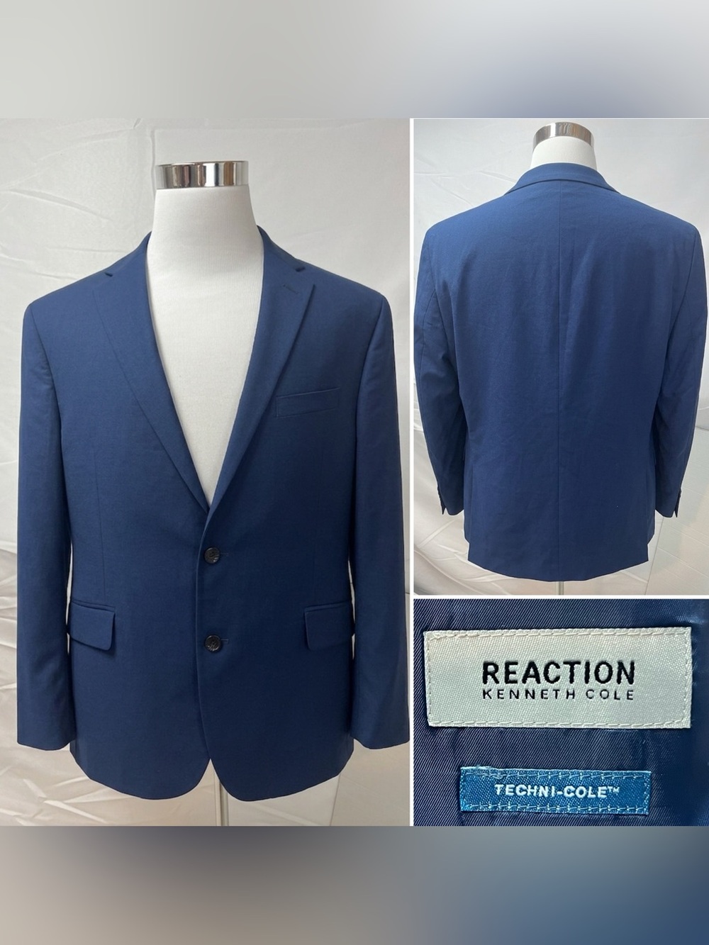 Kenneth Cole Reaction Techni-Cole Men’s 46R Blue Stretch Blazer Jacket
